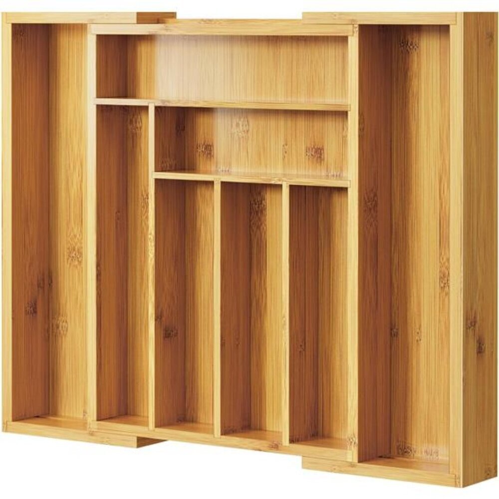 Bamboo Utensil Organizer Expandable Drawer Tray Adjustable